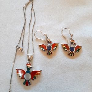 Inlaid Jewelry Set 950 Silver Thunderbird in Gift Box